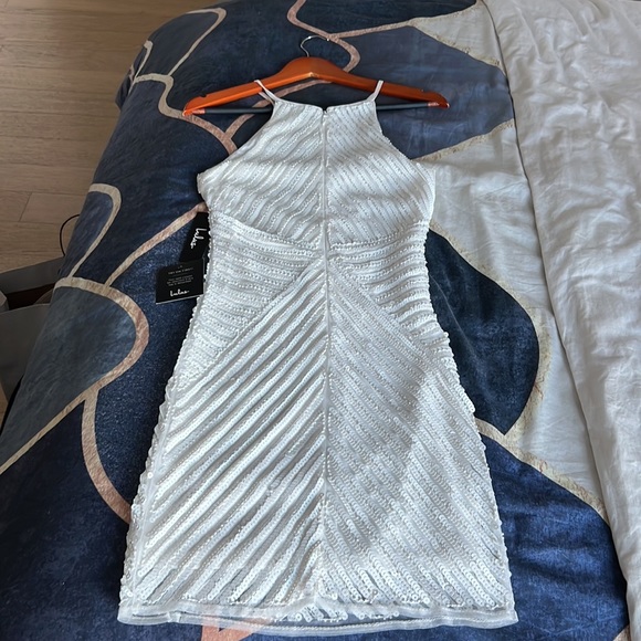 Lulus Iridescent sequin white halter mini dress, tags still on! - Picture 3 of 9